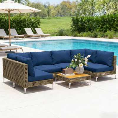 Ensemble modulaire d'extérieur modulaire, ensemble de conversation durable, ensemble de 7 pièces de mobilier de patio en osier