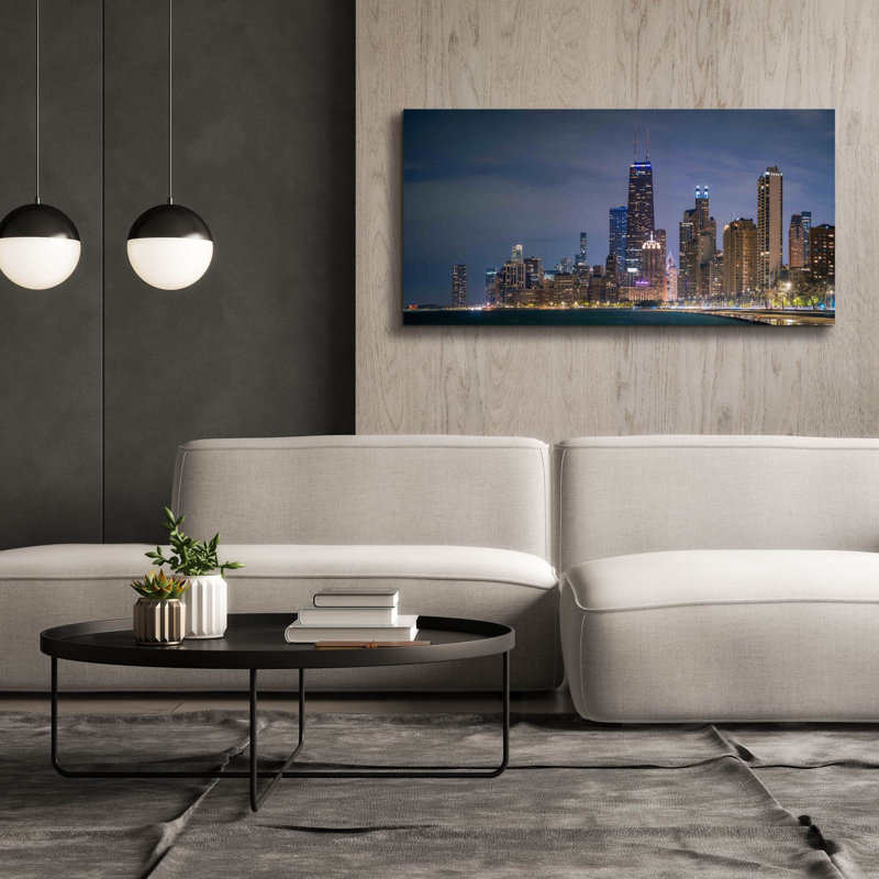 «Chicago - Nightime Panorama» par Epic Portfolio, art mural sur toile, H 30 po x l 60 po x P 1,5 po