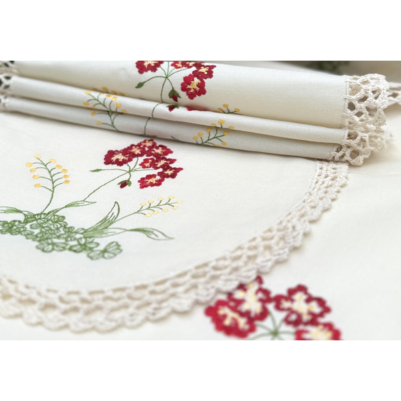 Ensemble de 4 napperons brodés fleurs beige