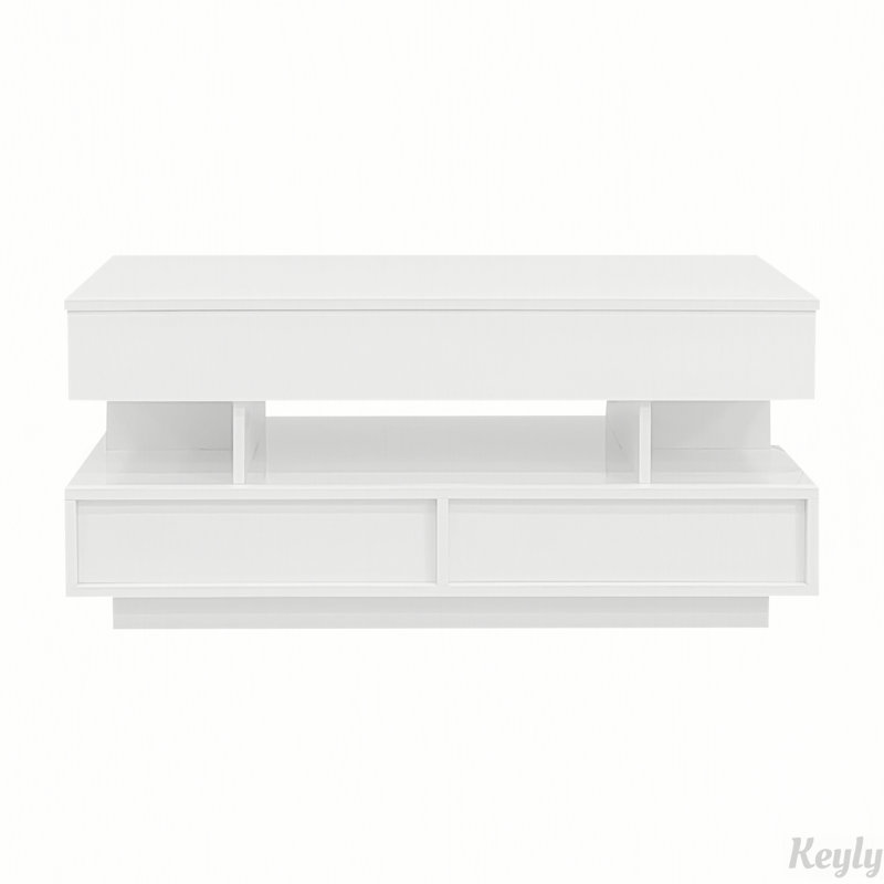 Table basse à finition haute brillance avec 2 tiroirs et plateau relevable, Blanc