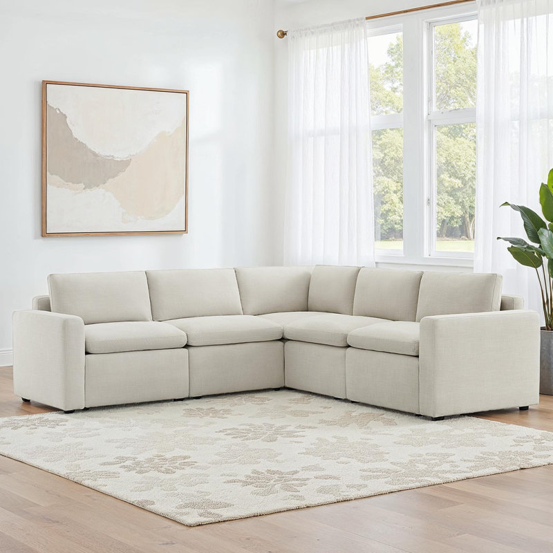 Lana 5 - Piece Upholstered Power Reclining Modular Sectional, Effie Linen Performance Linen