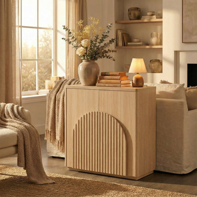 32'' Curved Sideboard Buffet Cabinet With Symmetrical Arch Doors for Living Room Accent, Bar, Kitchen