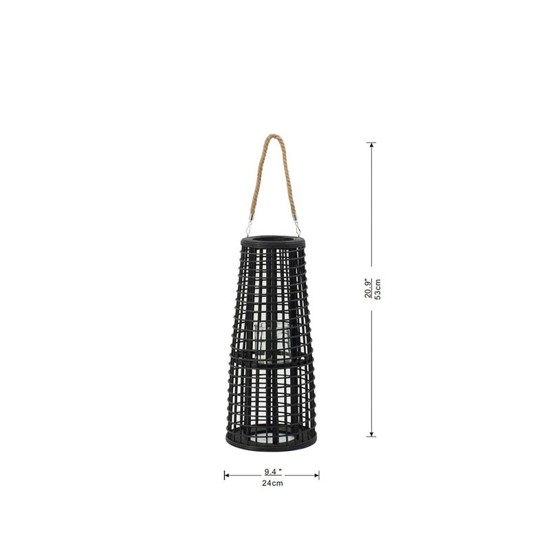 Black Bamboo and Glass Hanging Hurricane Lantern