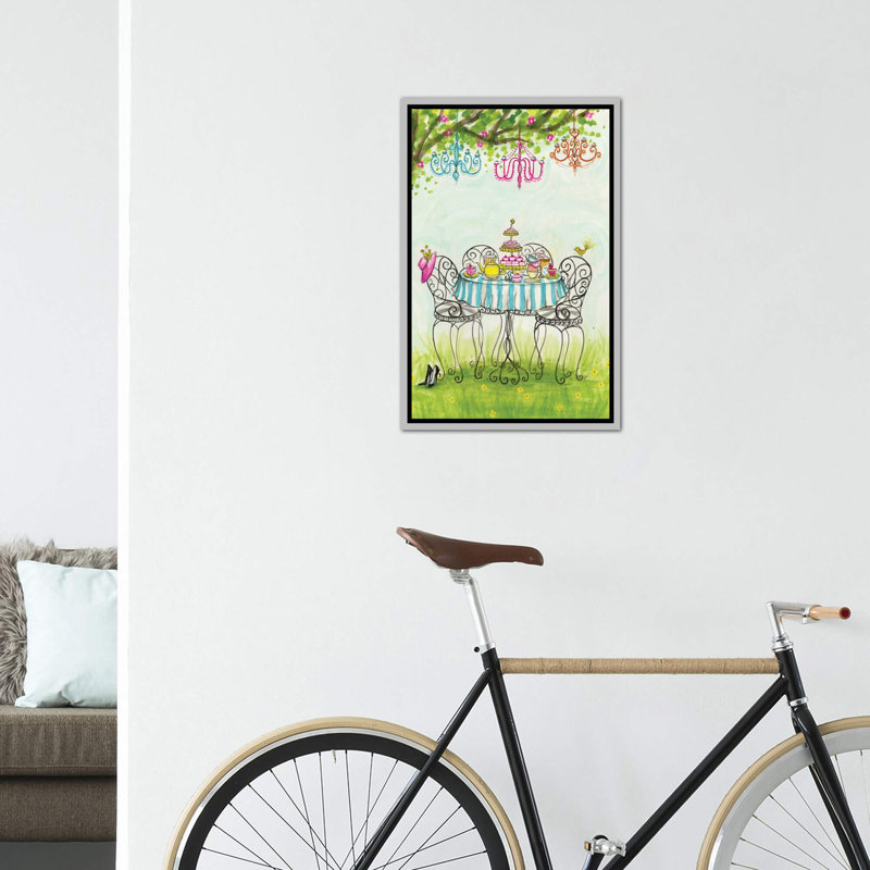 Art de jardin tea party, H 60 po x l 40po x P 1,5 po, Toile avec cadre argenté