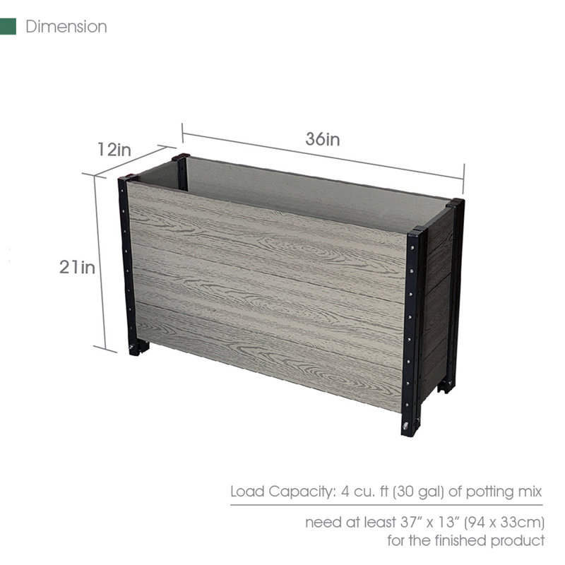 Pot à fleurs surélevé en plastique et bois, Gris, H 21 po x l 36 po x P 12 po