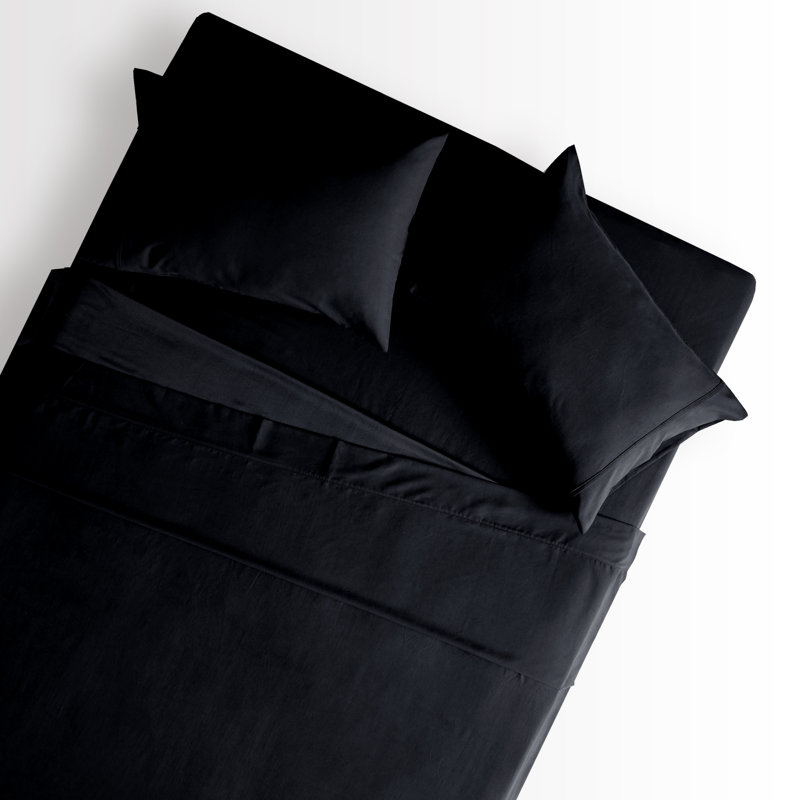 Microfiber Percale Sheet Set, Twin Sheet Set + Fitted Sheet + 1 Pillowcase, Black