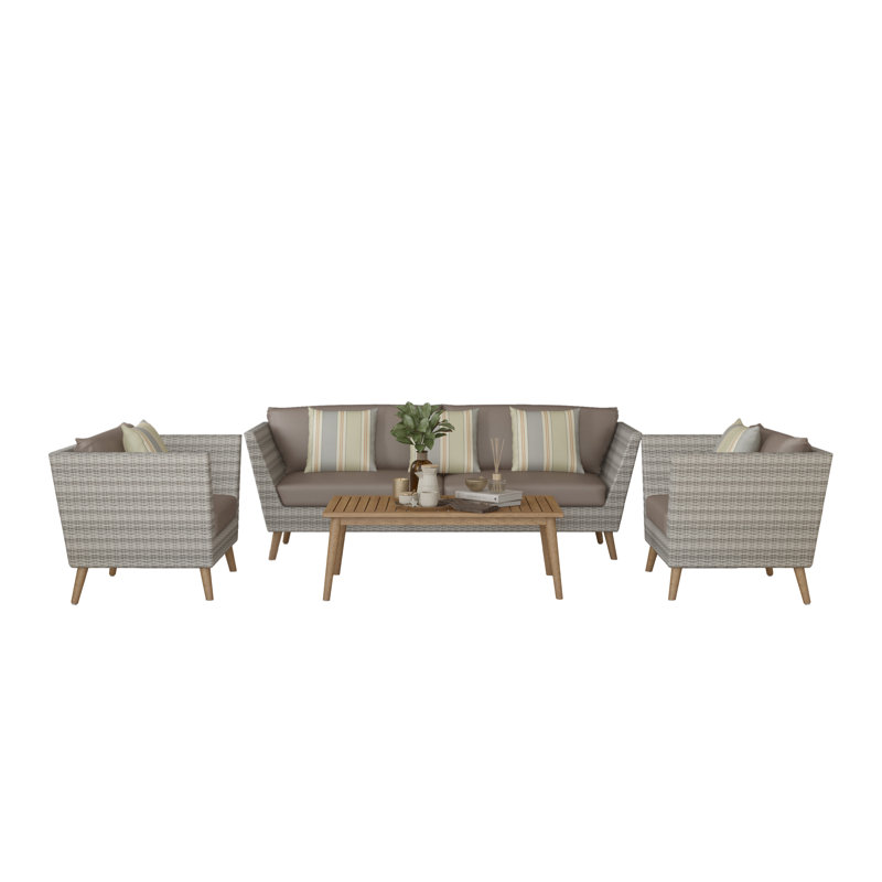 Dames 4 - Piece Living Room Set, Brown Cotton