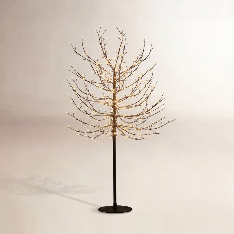 Arbre à micro-points avec lumières DEL blanc chaud, H 59,1 po x L 17,3 po x P 17,3 po, Noir