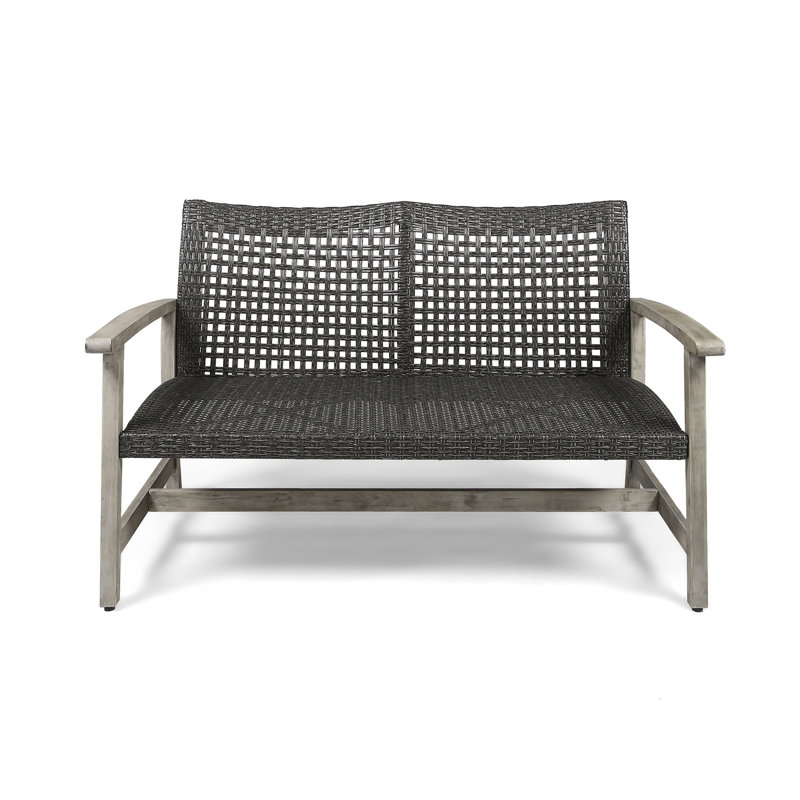 Patio Grey With Seating, Wood Structure And Iron Accents, Long-lasting Outdoor In Grey, Woven Seat, Frame Accents For Longevity