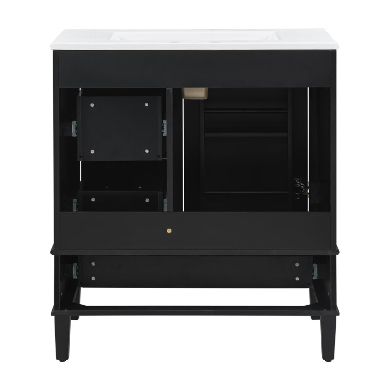 Ensemble de meuble-lavabo moderne de 30 pouces avec lavabo, armoire de rangement avec porte à fermeture en douceur et 3 tiroirs à fermeture en douceur, structure en bois massif