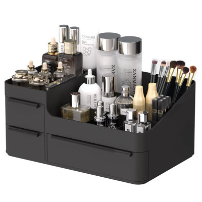 Organisateur de maquillage pour meuble-lavabo, boîte de rangement pour comptoir de salle de bain, support à cosmétiques empilable, noir