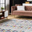 Tapis marocain clair tissé à la machine ivoire, beige, gris, bleu, orange et magenta Clair-446714704