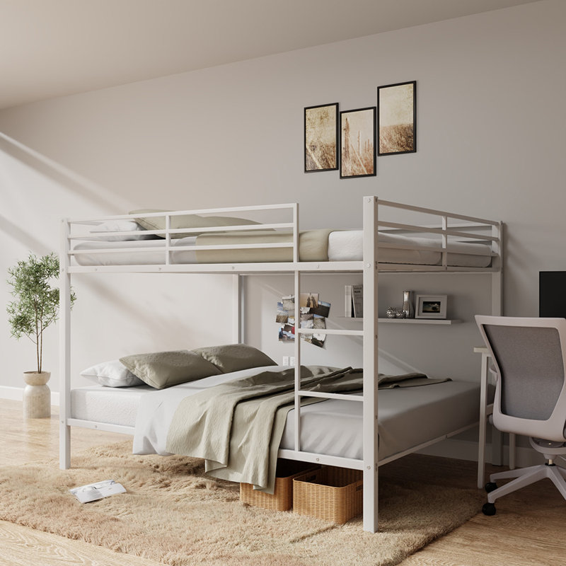Lit mezzanine en métal, Lit superposé double sur double, Blanc
