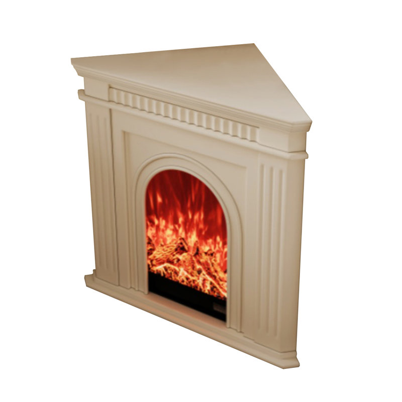 Beige Solid Wood Electric Fireplace, 39.37" H x 27.56" W x 27.56"
