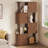 71" H  Mid-Century Bookcase, 4 Tier S-Shaped With 4 Storage Cabinets And Sliding Tambour Door For Living Room, Home Office-1736149935