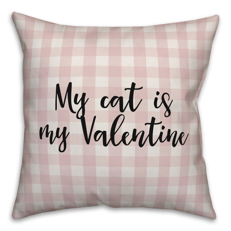  Coussin My Cat is My Valentine, Rose / Noir, Housse de coussin