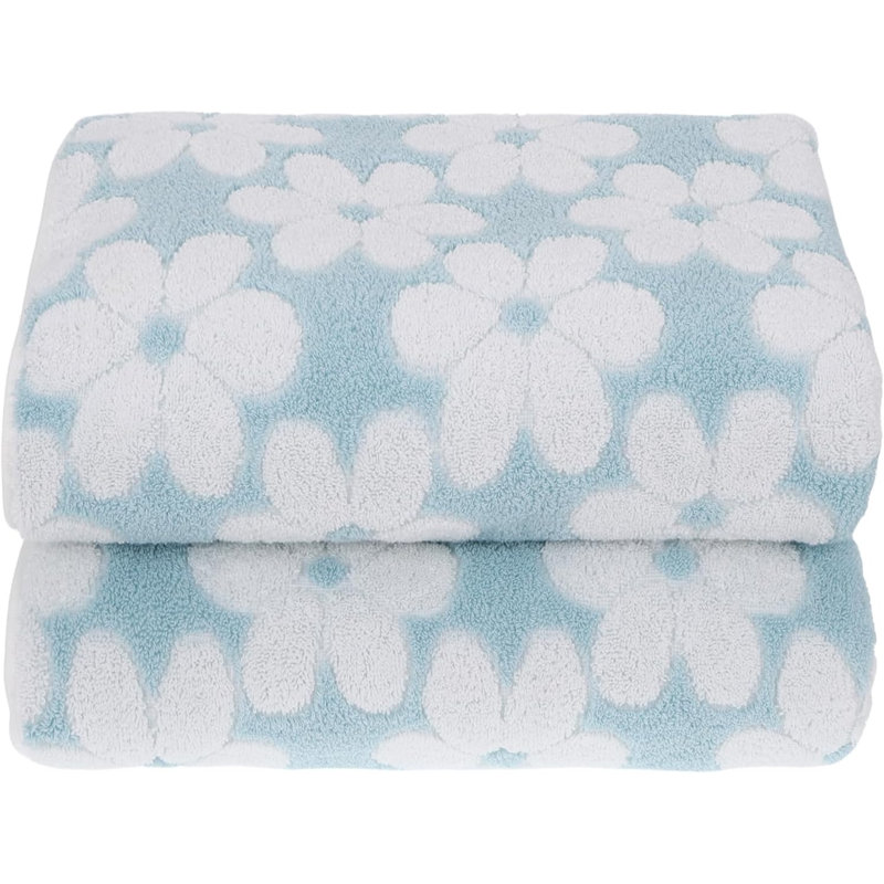 Floral Jacquard Bath Towels For Bathroom, 2 Pack Super Absorbent Shower Towels Soft 27.5X55 Inches Cute Bathroom Bath Towel Set, 100% Cotton, (Aqua Blue)