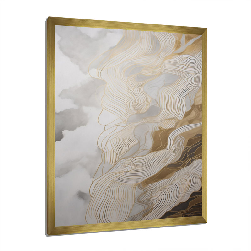 Reproduction d'art sur toile abstraite dorée et grise III, H 40 po x l 30 po x P 1,5 po, Encadrement doré