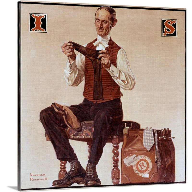 «Man Inspecting Socks», art mural sur toile, Toile tendue, H 36 po x l 36 po x P 1,25 po
