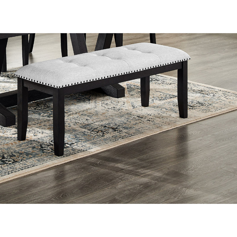 Banc de salle à manger rembourré moderne avec tissu gris et pieds noirs pour la chambre à coucher Revêtement de finition gris