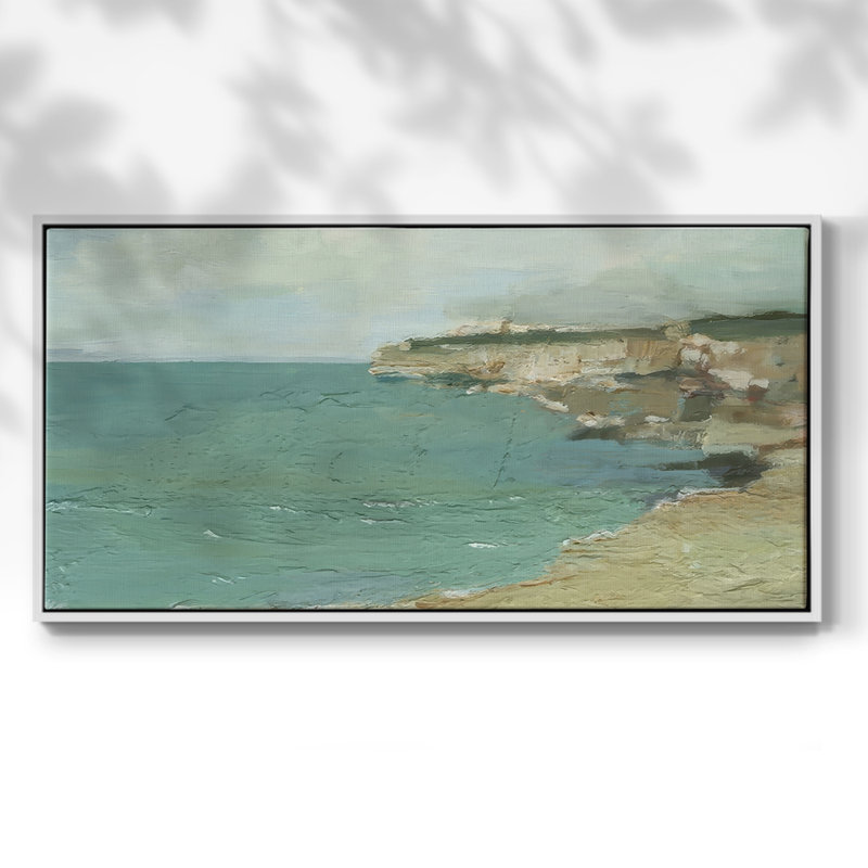 Sun Drenched Cliff I - Toile tendue avec châssis tendue, prête à accrocher, H 21 po x l 41 po, Blanc