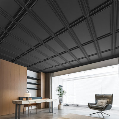 48 tuiles de plafond en PVC de L 48 po x l 24 po, paquet de 12 panneaux muraux décoratifs 3D, imperméables, panneaux de plafond à coller, 96 pieds carrés / boîte