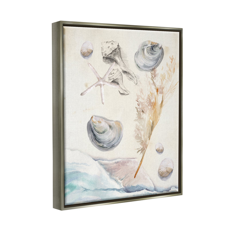 «Beach Shore Splashing Sea Shells Floater», art mural par Jennifer Paxton Parker, H 21 po x l 17 po x P 1,7 po