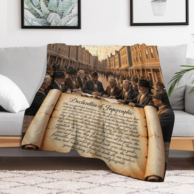 Historical Scene With Men Signing Declaration Luxury Flannel Throw Blanket, Soft Warm Fuzzy Blanket for Living Room Sofa Bed Home Decor