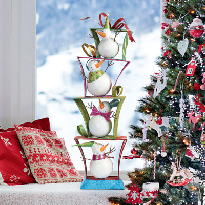 Stacked Snowmen Holiday Statue