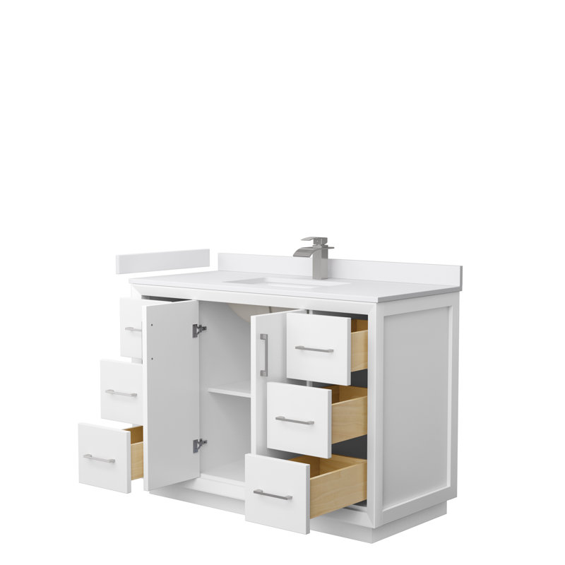48'' Single Bathroom Vanity with Cultured Marble Top, Brushed Nickel, White, Carrara Cultured Marble