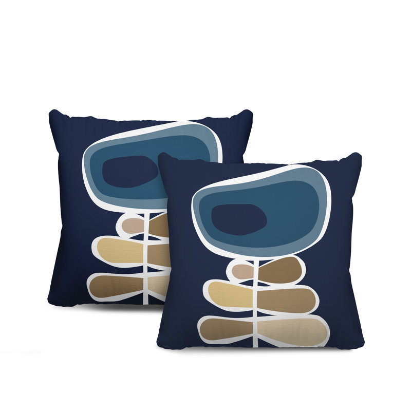 Jeté carré en polyester / mélange de polyester intérieur / extérieur, Bleu / bleu marine / beige, L 19 po x H 19 po