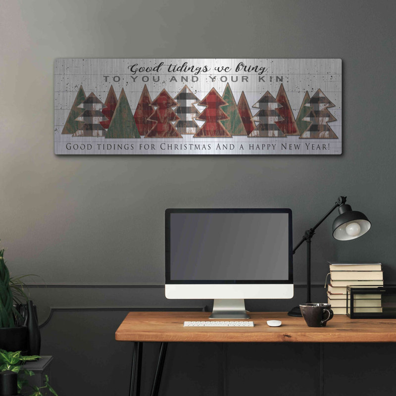 «Good Tidings Plaid Trees» par Cindy Jacobs, art mural en métal, H 16 po x l 48 po