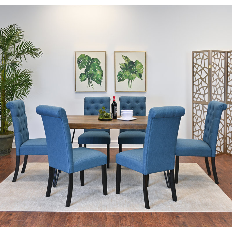 Red Barrel Studio® Tisheka Dining Set, Hairpin Dining Table, Blue, Table, 6 Chairs