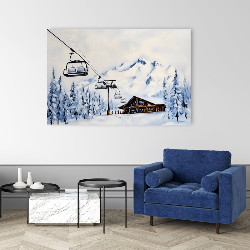 Remontée mécanique, paysage contemporain, pin abstrait, architecture de paysage, impression d'art mural, 40" H x 60" W