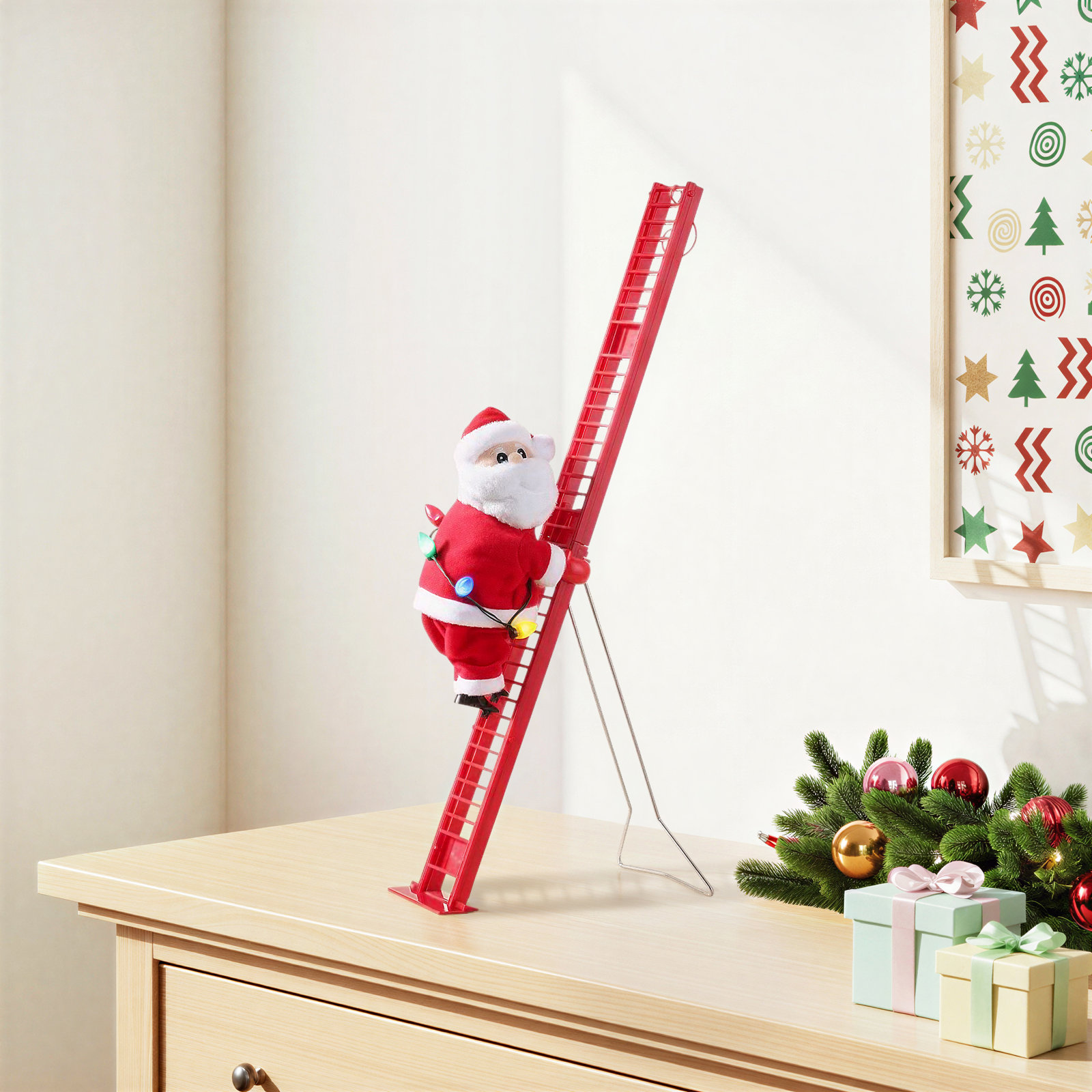 17 in. Animated Single Ladder Climbing Santa