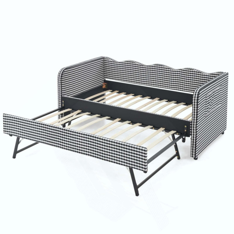 Divan-lit rembourré polyvalent 3 en 1 avec couchette coulissante et poches de rangement latérales, idéal pour les espaces multiples et les espaces restreints