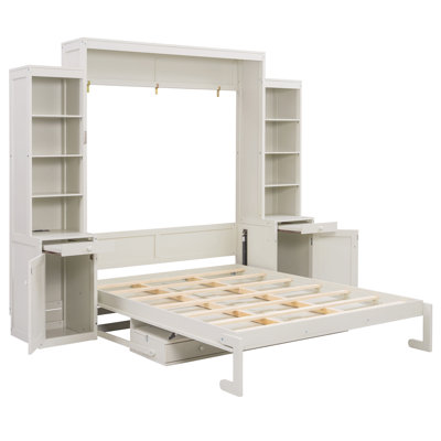 Lit escamotable Murphy avec bureau et rangement, lit mural en bois peu encombrant avec armoires et tiroirs