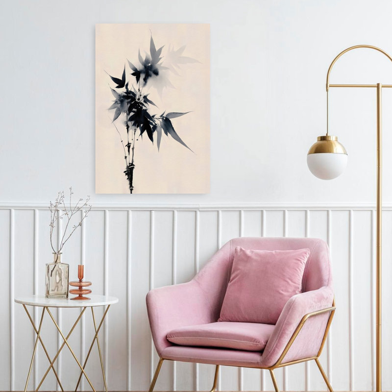 «Graceful Ink Bamboo Delicate Elegant Minimalist Bamboo Nature Landscape», art mural, H 24 po x l 16 po