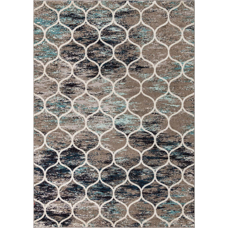 Llanet Geometric Area Rug, Rectangle 7'10" x 11', Multi Blue