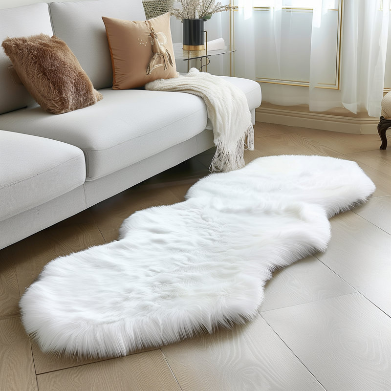 Diller White Faux Sheepskin Fur Machine Washable Shag Fluffy Area Rug, Runner 2' x 6'