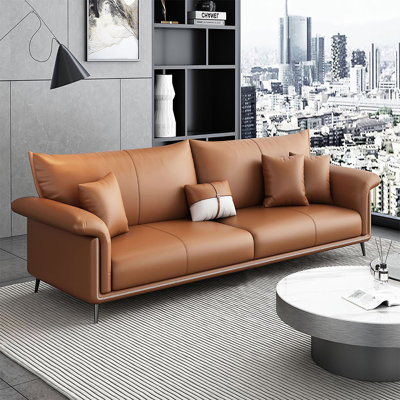 Brown Genuine Leather Modular Sofa cushion couch