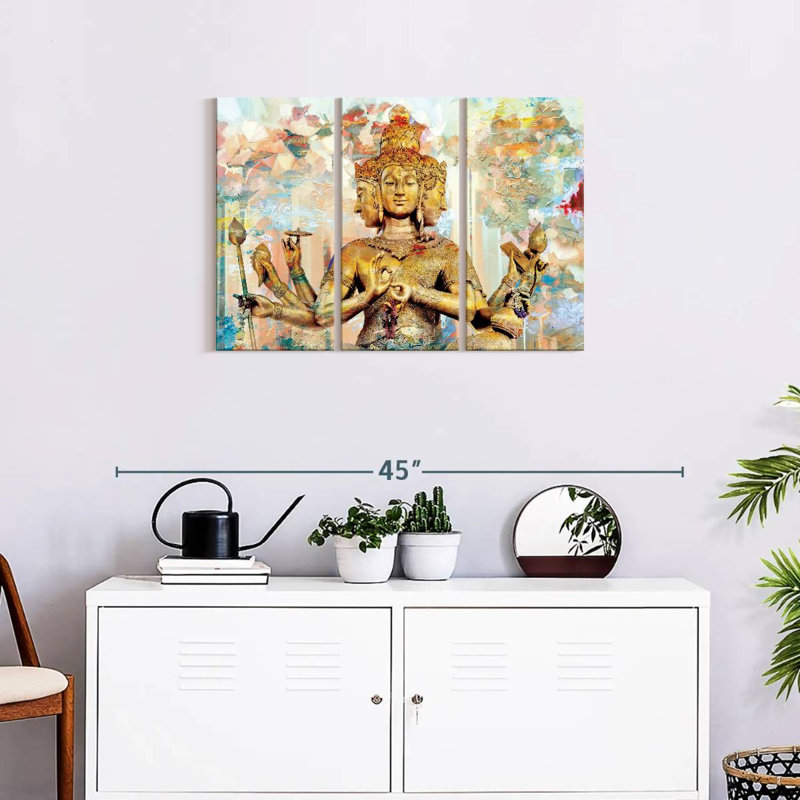 Statue of Brahma, ensemble de 3 reproductions sur toiles par NirvanaDesigns, H 20 po x l 33 po