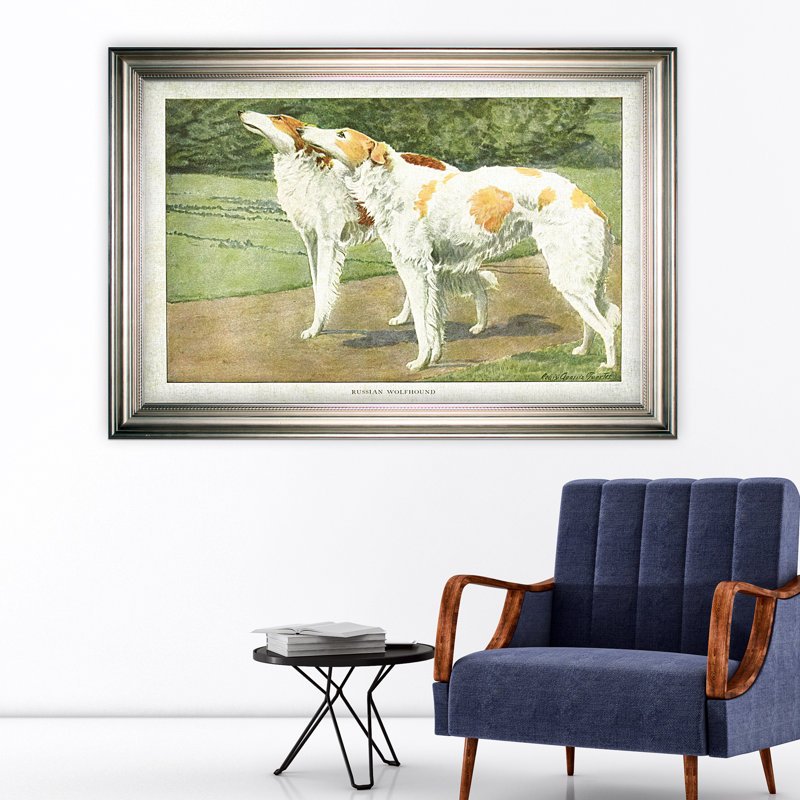 « canined assiette v », impression, Cadre argenté, H 31 po x l 43 po x P 1,5 po, Blanc mat
