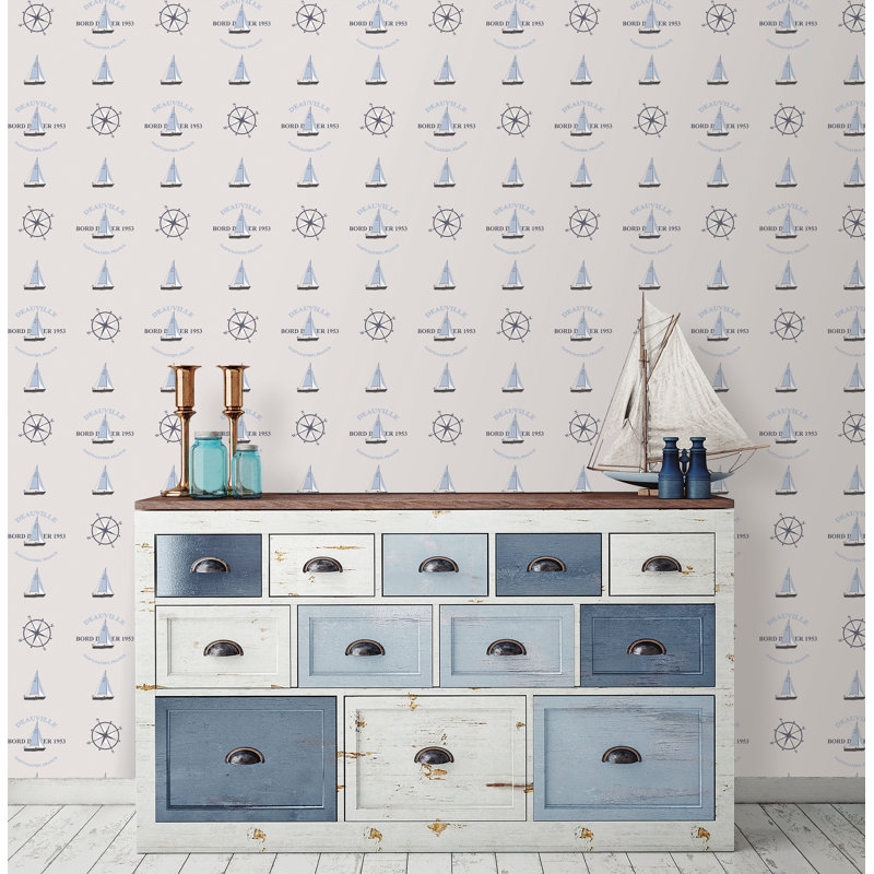 Nautical theme 10m x 53cm Matte Wallpaper Roll, Greige