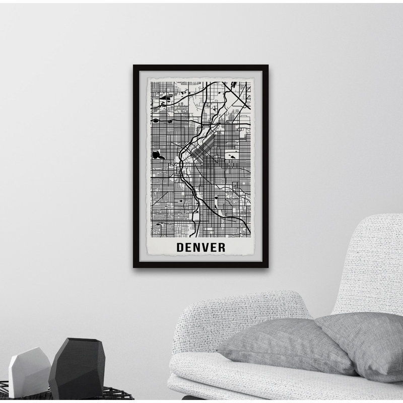 Denver Street Route - Reproduction d'art textuel sur papier encadré, H 24 po x l 16 po x P 1,5 po
