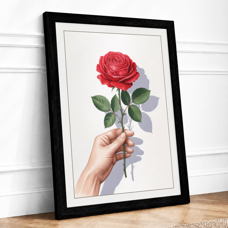 Rose In Open Hand Botanical - Print, A1 - 84.1 x 59.4 cm, Black