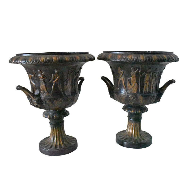Paire de magnifiques statues de bronze urnes - Taille: L 24 po x l 24 po x H 29 po.
