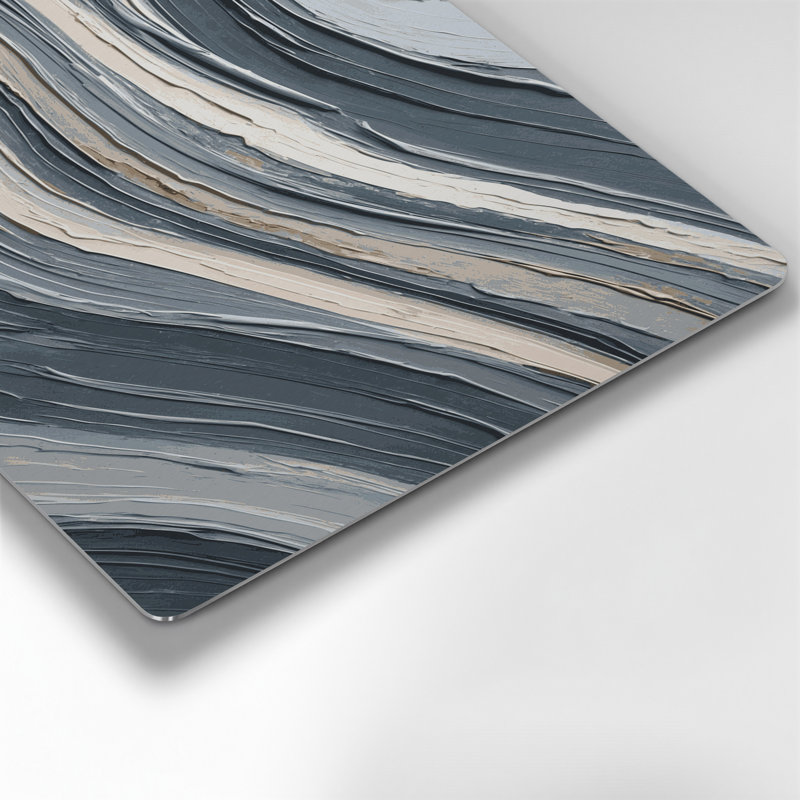 Art mural horizontal horizontal en pierre rayé gris clair et métal noir, H 12 po x l 18 po