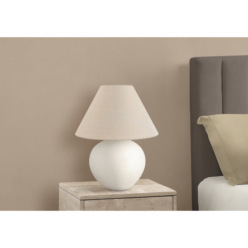 Lampe de table contemporaine avec base en céramique et abat-jour en lin Myrsol (ampoule non incluse)