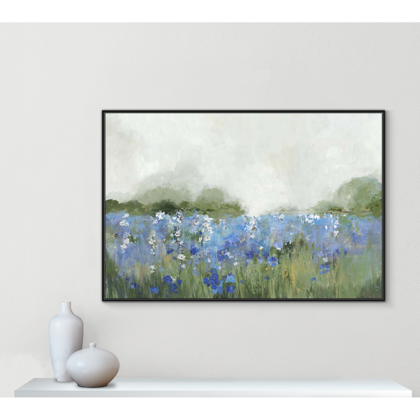 Casa Fine Arts "Meadows Bluebells Field" Print, 41.5" H x 61.5" W x 2" D, Black Framed